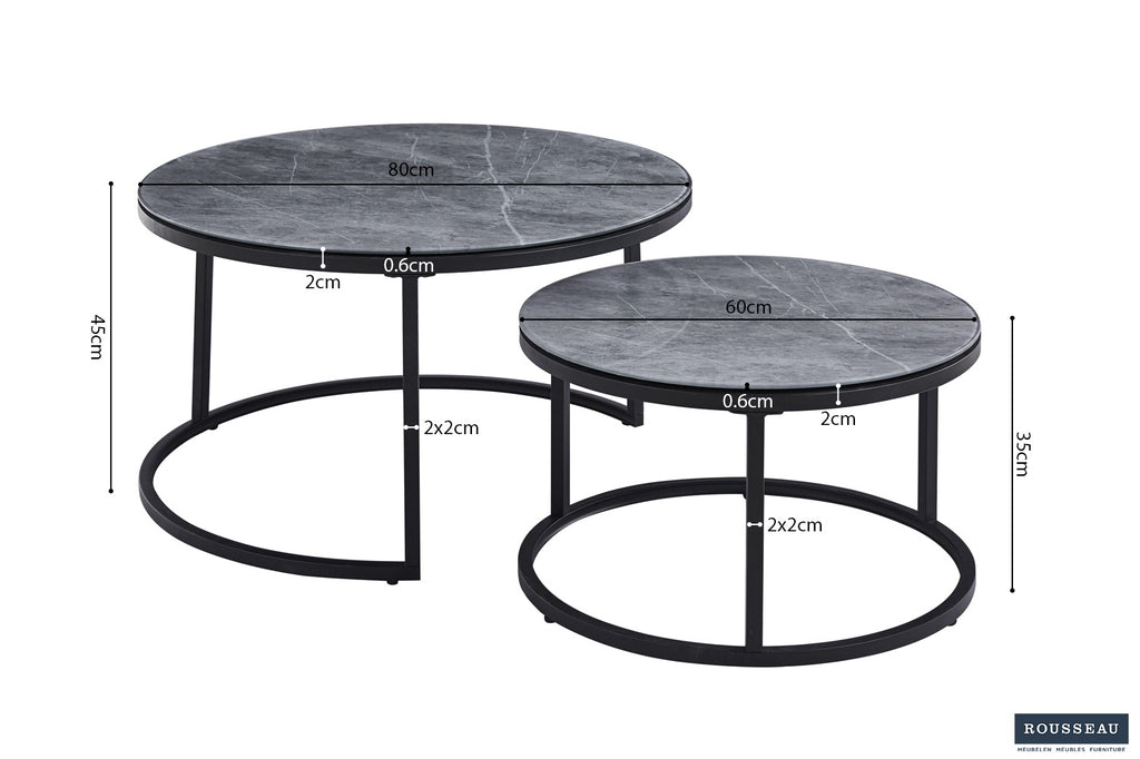 Rousseau Boston Salontafel – Glas & MDF – Steen Grijs – Ø80 x H45 cm